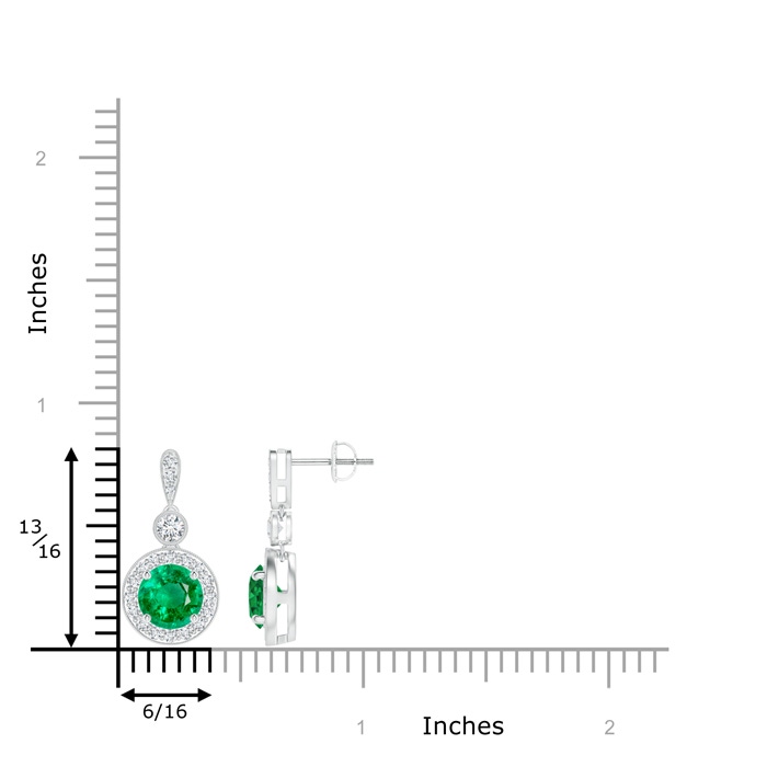6mm AAA Milgrain-Edged Emerald and Diamond Halo Dangle Earrings in P950 Platinum product image