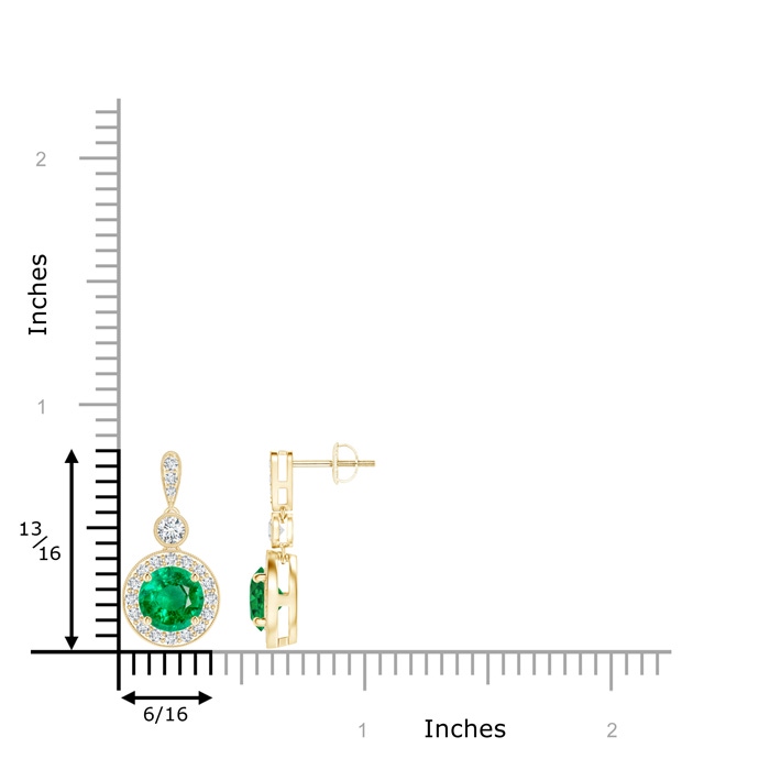6mm AAA Milgrain-Edged Emerald and Diamond Halo Dangle Earrings in Yellow Gold product image