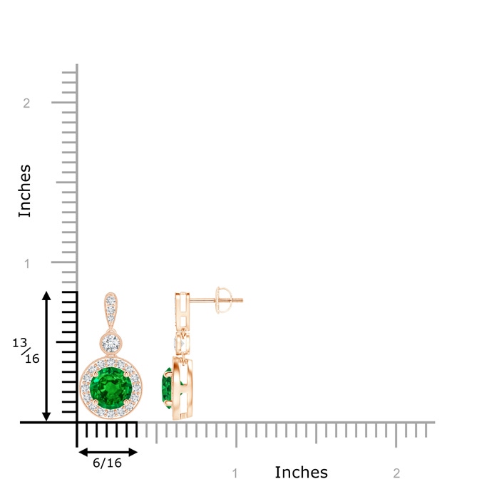 6mm AAAA Milgrain-Edged Emerald and Diamond Halo Dangle Earrings in Rose Gold product image