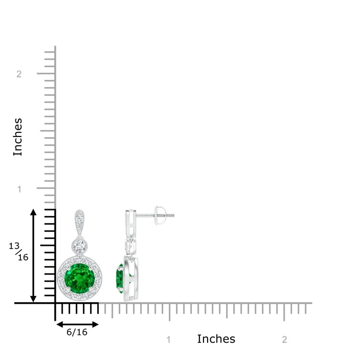 6mm AAAA Milgrain-Edged Emerald and Diamond Halo Dangle Earrings in White Gold product image
