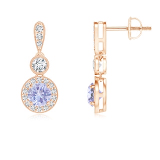 4mm A Milgrain-Edged Tanzanite and Diamond Halo Dangle Earrings in 10K Rose Gold