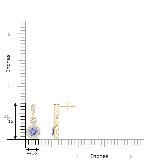 4mm AA Milgrain-Edged Tanzanite and Diamond Halo Dangle Earrings in Yellow Gold product image