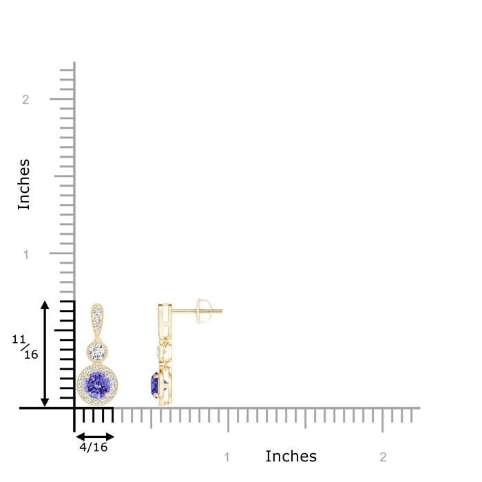 4mm AAA Milgrain-Edged Tanzanite and Diamond Halo Dangle Earrings in Yellow Gold product image