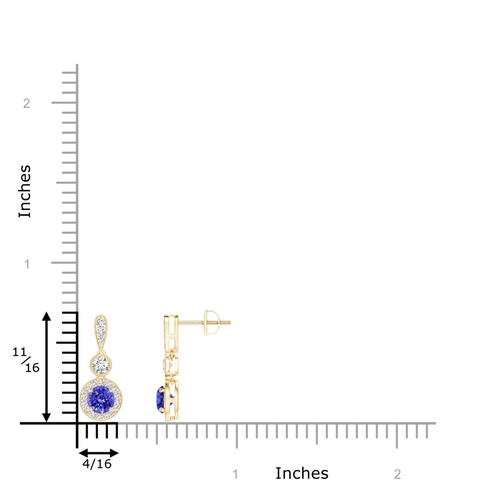 4mm AAAA Milgrain-Edged Tanzanite and Diamond Halo Dangle Earrings in Yellow Gold product image