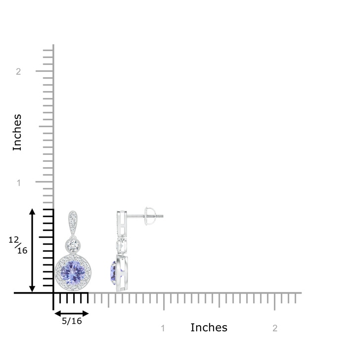 5mm AA Milgrain-Edged Tanzanite and Diamond Halo Dangle Earrings in White Gold product image