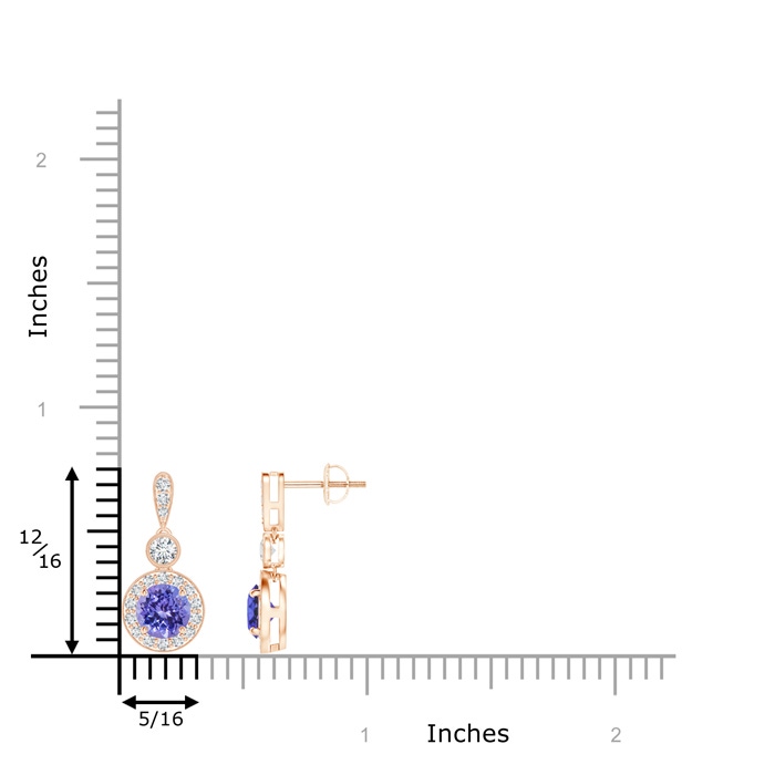 5mm AAA Milgrain-Edged Tanzanite and Diamond Halo Dangle Earrings in Rose Gold product image