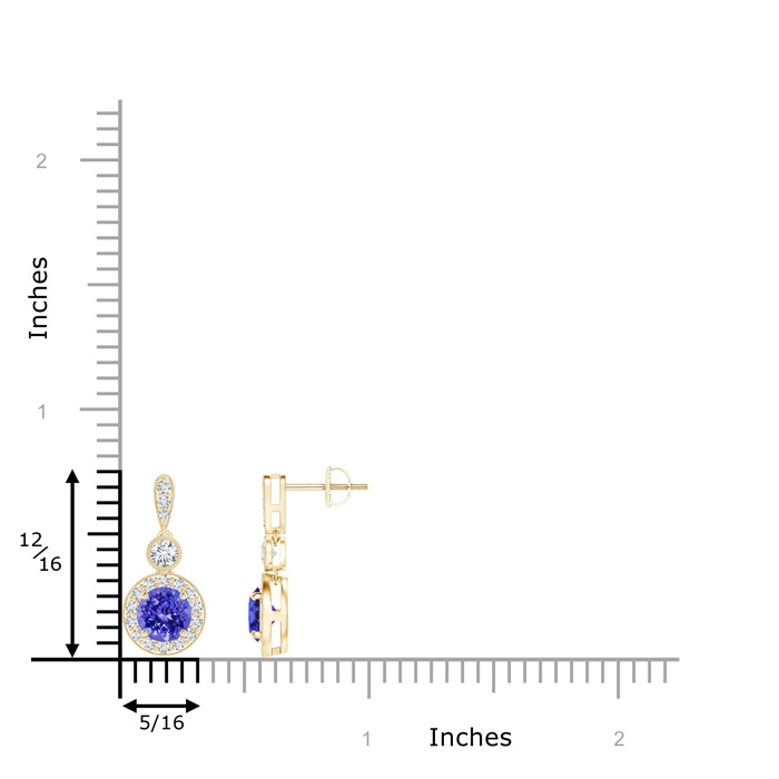 5mm AAAA Milgrain-Edged Tanzanite and Diamond Halo Dangle Earrings in Yellow Gold product image