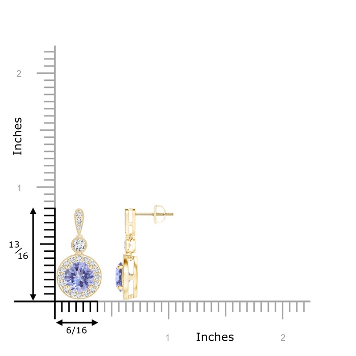 6mm A Milgrain-Edged Tanzanite and Diamond Halo Dangle Earrings in Yellow Gold product image