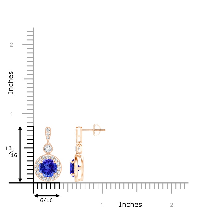 6mm AAA Milgrain-Edged Tanzanite and Diamond Halo Dangle Earrings in Rose Gold product image