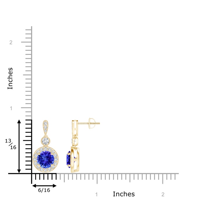 6mm AAA Milgrain-Edged Tanzanite and Diamond Halo Dangle Earrings in Yellow Gold product image