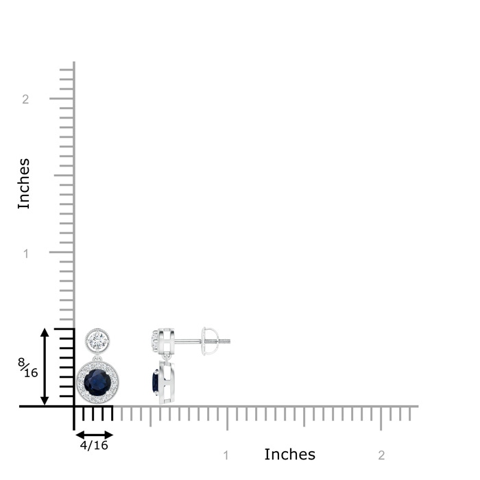 4mm A Dangling Sapphire and Diamond Halo Earrings with Milgrain in White Gold product image