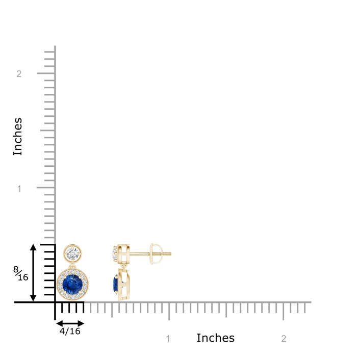 4mm AAA Dangling Sapphire and Diamond Halo Earrings with Milgrain in Yellow Gold product image