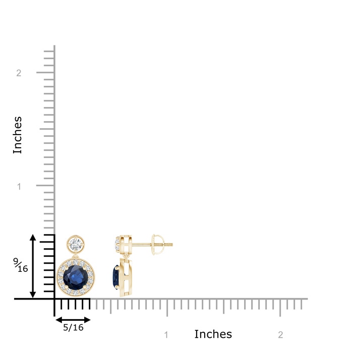 5mm AA Dangling Sapphire and Diamond Halo Earrings with Milgrain in Yellow Gold product image