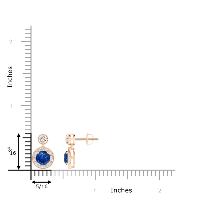 5mm AAA Dangling Sapphire and Diamond Halo Earrings with Milgrain in Rose Gold product image
