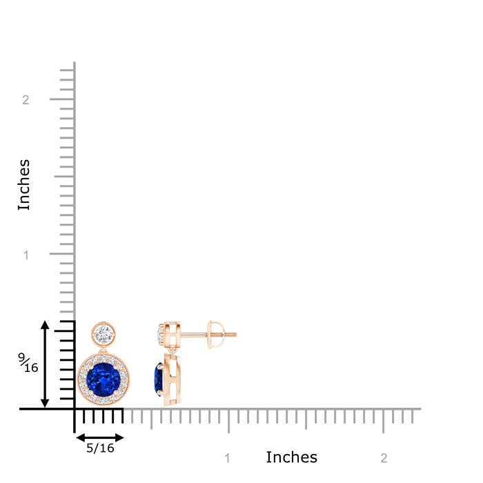 5mm AAAA Dangling Sapphire and Diamond Halo Earrings with Milgrain in Rose Gold product image