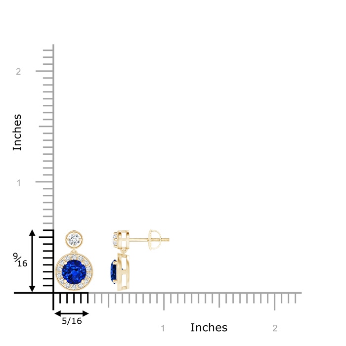5mm AAAA Dangling Sapphire and Diamond Halo Earrings with Milgrain in Yellow Gold product image
