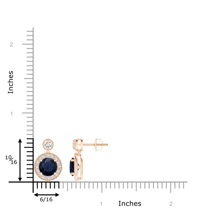 6mm A Dangling Sapphire and Diamond Halo Earrings with Milgrain in Rose Gold product image