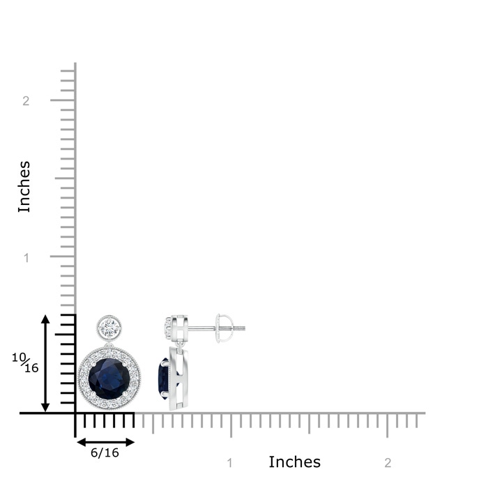 6mm A Dangling Sapphire and Diamond Halo Earrings with Milgrain in White Gold product image