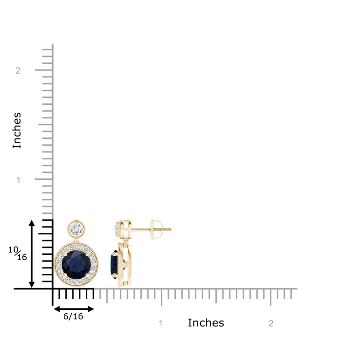 6mm A Dangling Sapphire and Diamond Halo Earrings with Milgrain in Yellow Gold product image