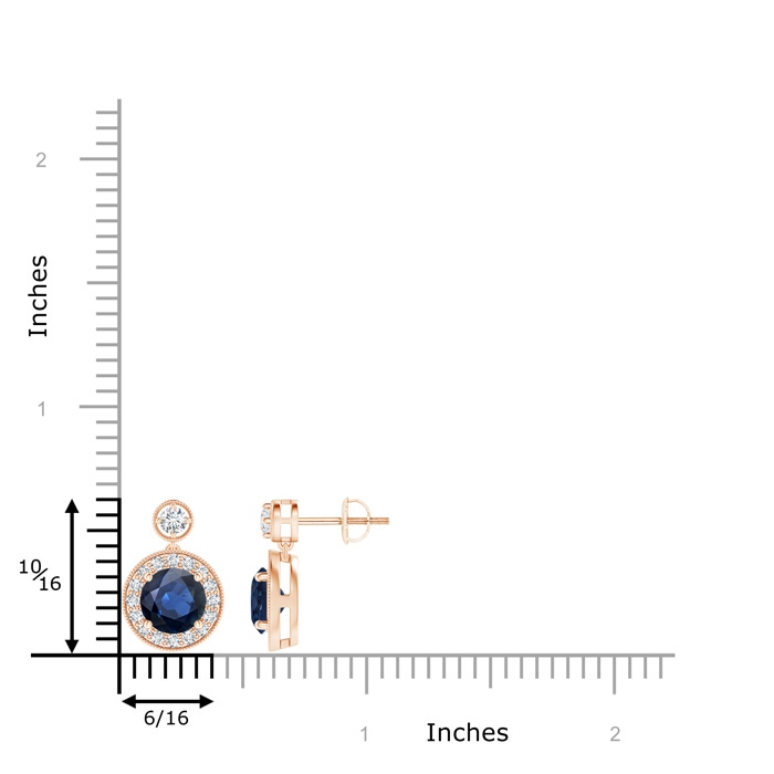 6mm AA Dangling Sapphire and Diamond Halo Earrings with Milgrain in Rose Gold product image