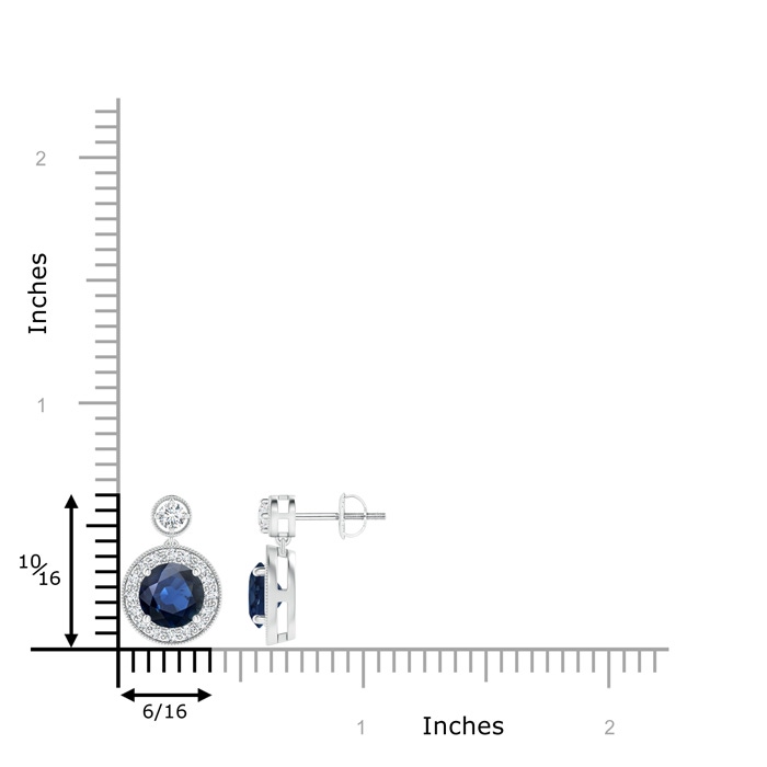 6mm AA Dangling Sapphire and Diamond Halo Earrings with Milgrain in White Gold product image