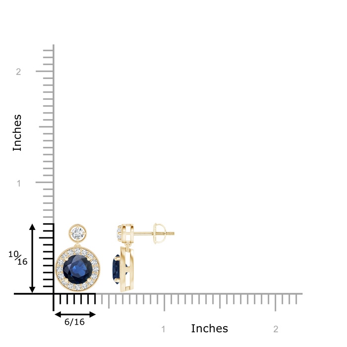 6mm AA Dangling Sapphire and Diamond Halo Earrings with Milgrain in Yellow Gold product image