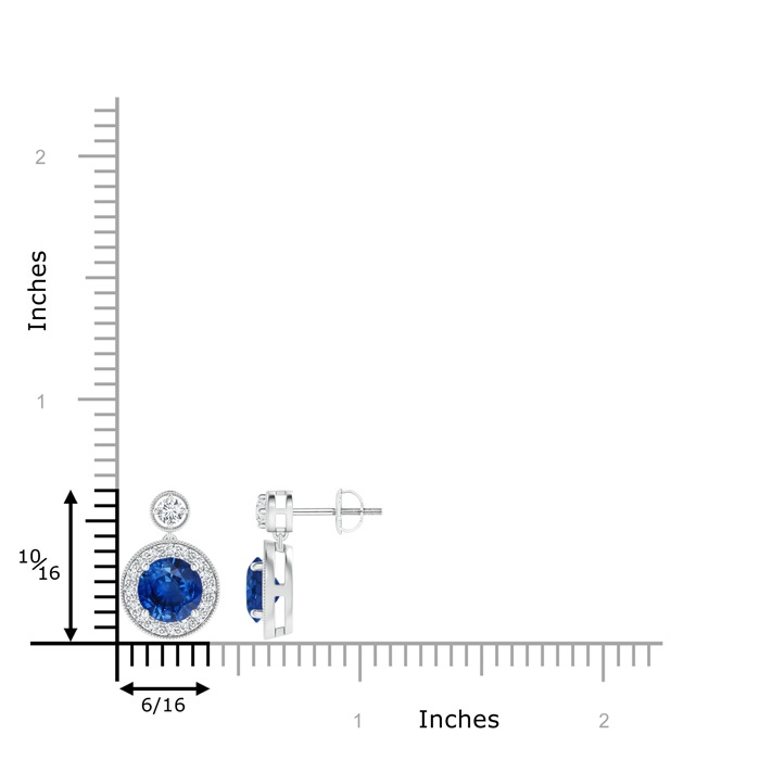 6mm AAA Dangling Sapphire and Diamond Halo Earrings with Milgrain in P950 Platinum product image