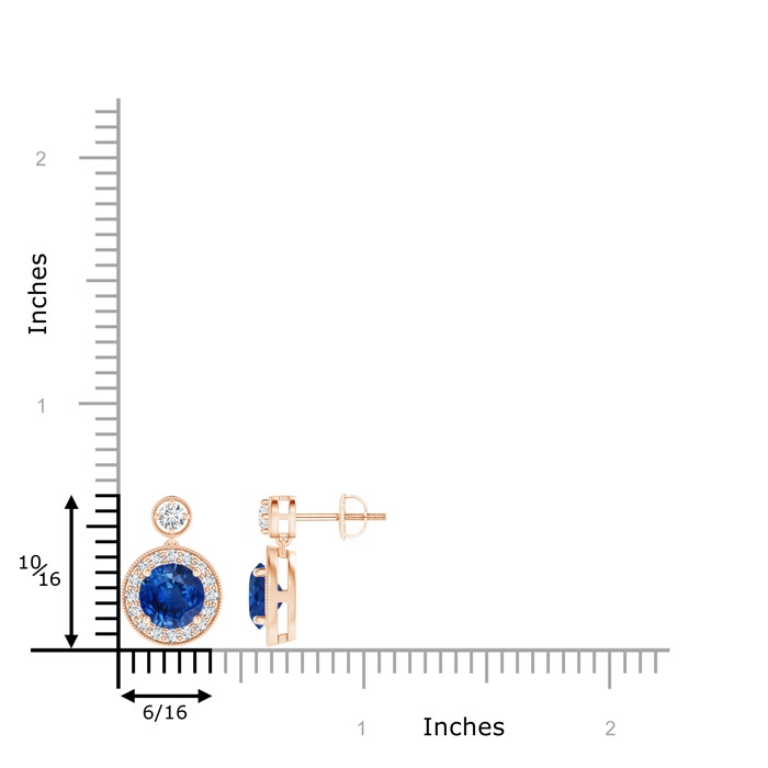 6mm AAA Dangling Sapphire and Diamond Halo Earrings with Milgrain in Rose Gold product image