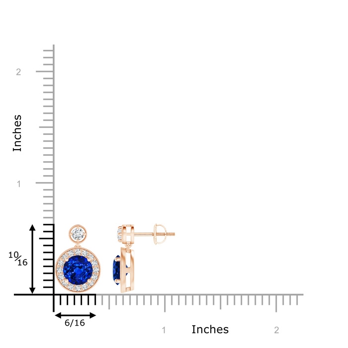 6mm AAAA Dangling Sapphire and Diamond Halo Earrings with Milgrain in Rose Gold product image