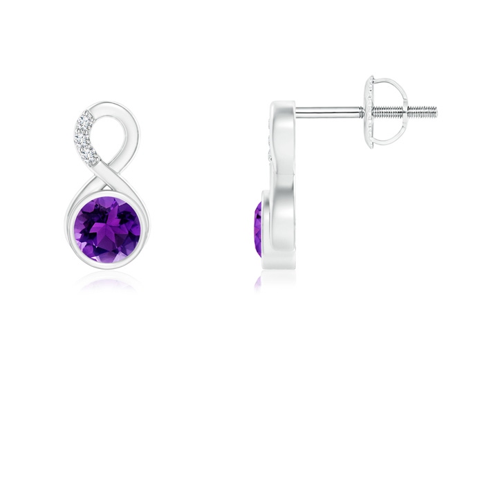 4mm AAAA Bezel-Set Amethyst Infinity Stud Earrings with Diamonds in P950 Platinum