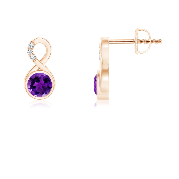 4mm AAAA Bezel-Set Amethyst Infinity Stud Earrings with Diamonds in Rose Gold