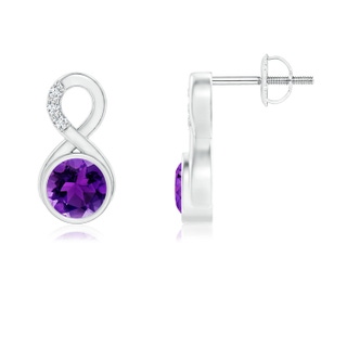 5mm AAAA Bezel-Set Amethyst Infinity Stud Earrings with Diamonds in P950 Platinum