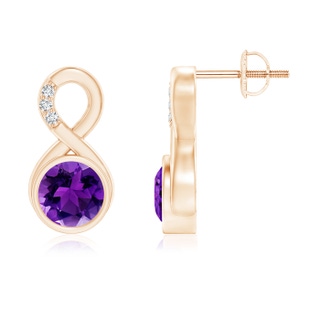 6mm AAAA Bezel-Set Amethyst Infinity Stud Earrings with Diamonds in Rose Gold