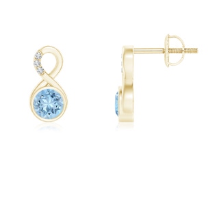 4mm AAA Bezel-Set Aquamarine Infinity Stud Earrings with Diamonds in Yellow Gold