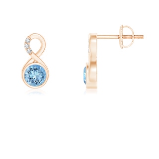 4mm AAAA Bezel-Set Aquamarine Infinity Stud Earrings with Diamonds in Rose Gold