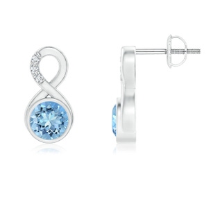 5mm AAAA Bezel-Set Aquamarine Infinity Stud Earrings with Diamonds in P950 Platinum