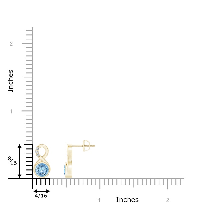 5mm AAAA Bezel-Set Aquamarine Infinity Stud Earrings with Diamonds in Yellow Gold product image