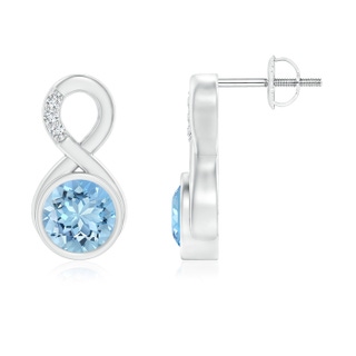 6mm AAAA Bezel-Set Aquamarine Infinity Stud Earrings with Diamonds in P950 Platinum