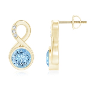 6mm AAAA Bezel-Set Aquamarine Infinity Stud Earrings with Diamonds in Yellow Gold