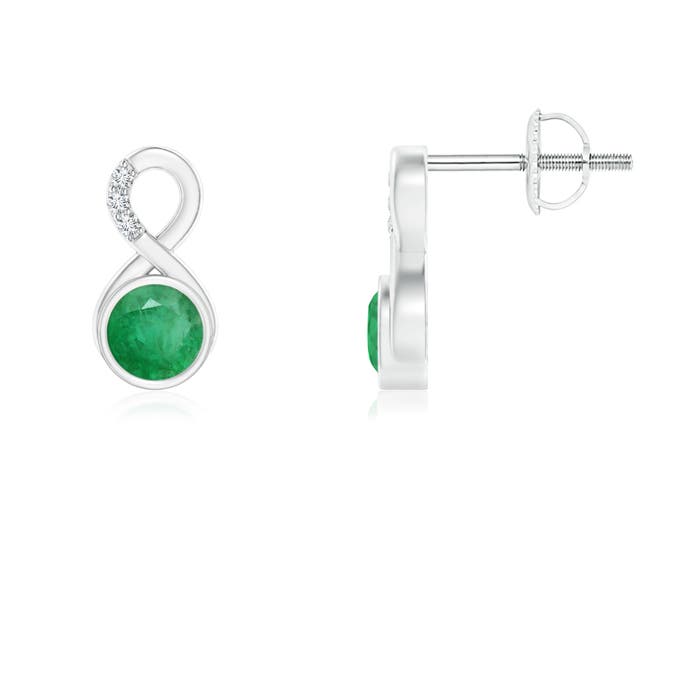 4mm A Bezel-Set Emerald Infinity Stud Earrings with Diamonds in P950 Platinum