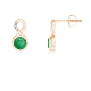 4mm A Bezel-Set Emerald Infinity Stud Earrings with Diamonds in Rose Gold