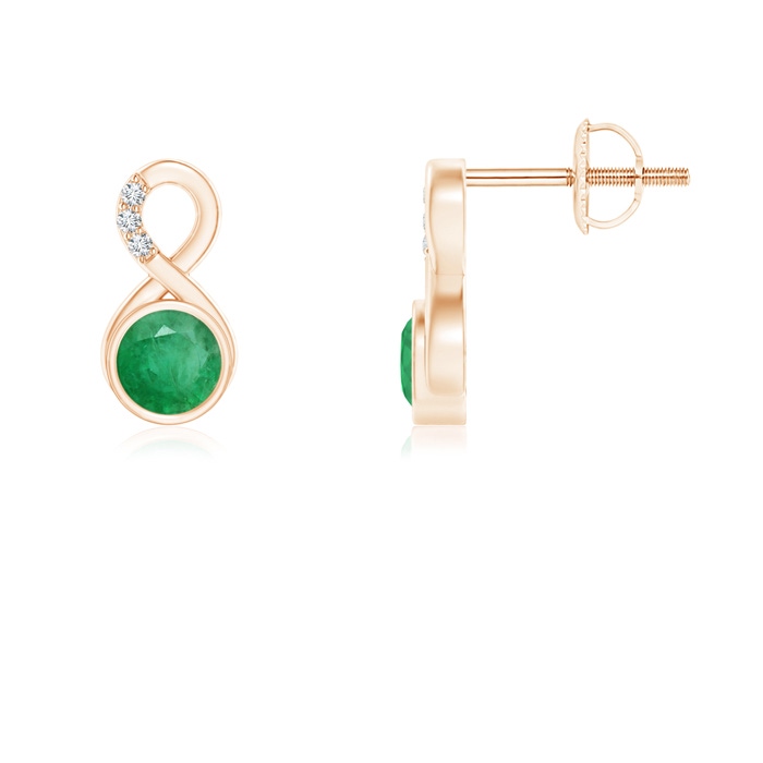 4mm A Bezel-Set Emerald Infinity Stud Earrings with Diamonds in Rose Gold 