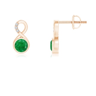 4mm AA Bezel-Set Emerald Infinity Stud Earrings with Diamonds in 9K Rose Gold