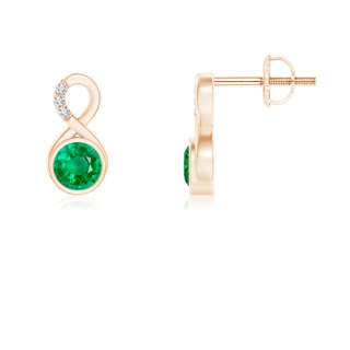 4mm AAA Bezel-Set Emerald Infinity Stud Earrings with Diamonds in Rose Gold