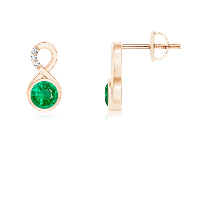 4mm AAA Bezel-Set Emerald Infinity Stud Earrings with Diamonds in Rose Gold 