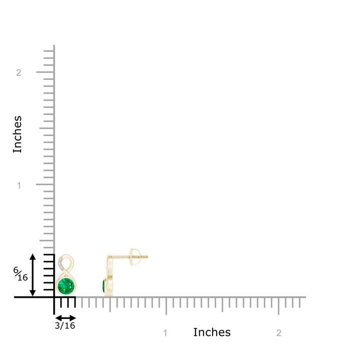 4mm AAA Bezel-Set Emerald Infinity Stud Earrings with Diamonds in Yellow Gold product image