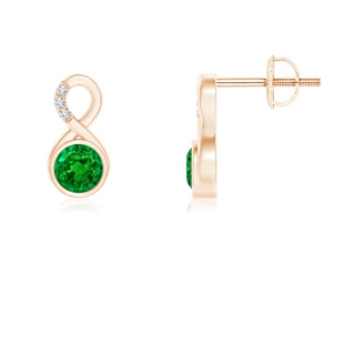 4mm AAAA Bezel-Set Emerald Infinity Stud Earrings with Diamonds in 9K Rose Gold