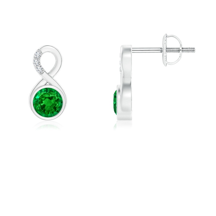 4mm AAAA Bezel-Set Emerald Infinity Stud Earrings with Diamonds in P950 Platinum
