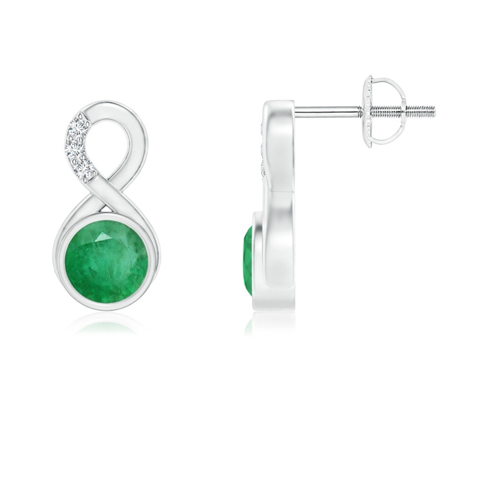 5mm A Bezel-Set Emerald Infinity Stud Earrings with Diamonds in P950 Platinum 