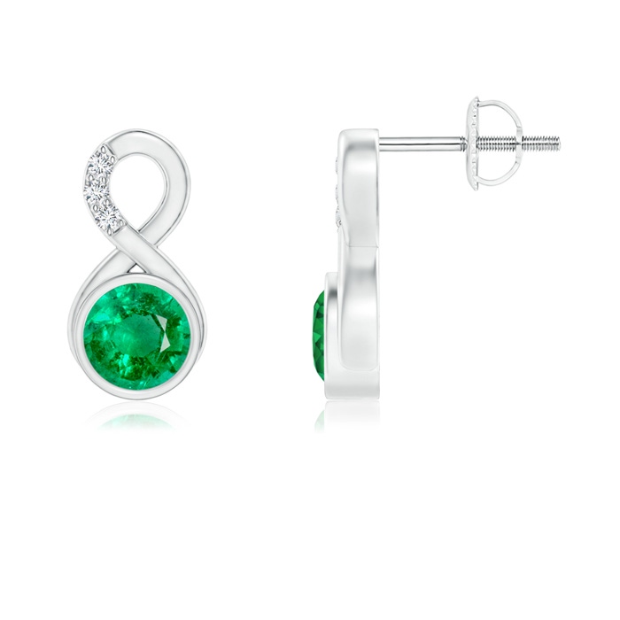 5mm AAA Bezel-Set Emerald Infinity Stud Earrings with Diamonds in P950 Platinum 